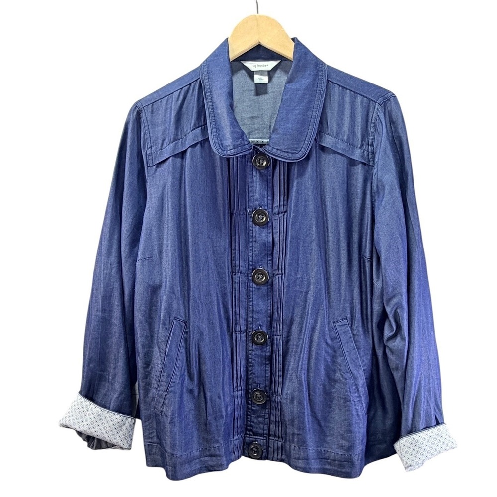 cj banks Jacket Top Womens 1X Blue Chambray Lyocell Flip Cuff Workwear Layering